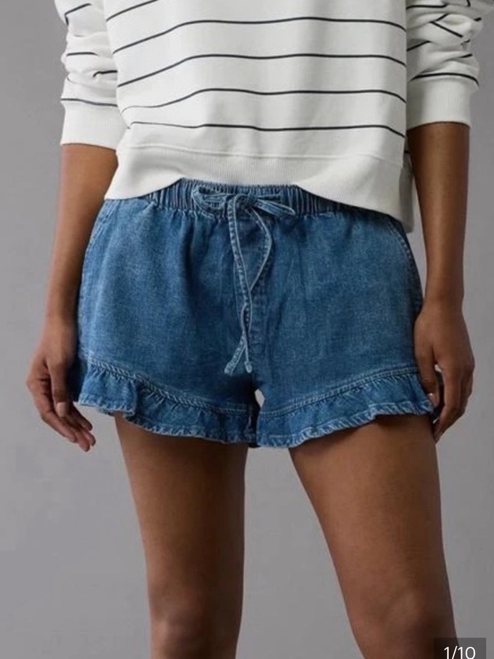 American Eagle Dark Blue Denim Ruffle Hem Shorts
